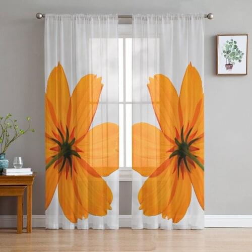 Youth Bedroom Sheer Curtains Orange Flowers Simple Kitchen Study Hanging Curtains Living Room Holiday Decor Tulle Curtains