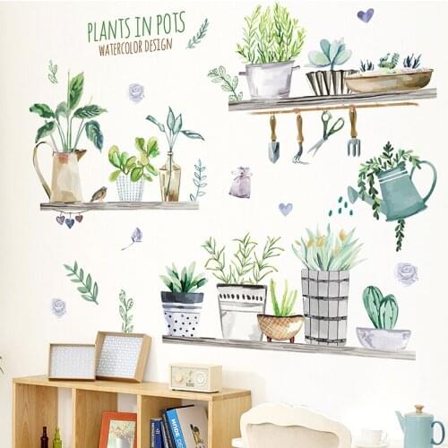 [shijuekongjian] Potted Plant Wall Sticker PVC Material DIY Pot Culture Wall Decals for House Living Room Bedroom Decoration