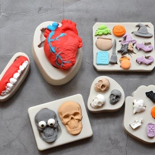 Halloween Party Cake Silicone Mold Baking Mould Pumpkin Witch Skull Heart Shape Cake Decorating Tools Sugarcraft Fondant Mold