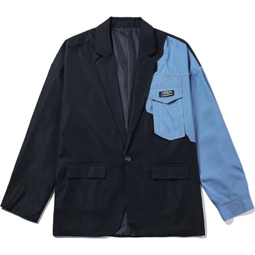 High Sense Splicing Suit Coat Mens Design Sense Light Luxury Niche Suit Hip Hop Style