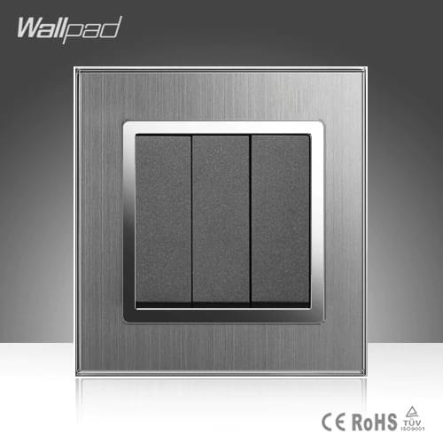 3 Gang 2 Way Wallpad Smart Home EU UK Standard Silver Metal Frame 3 Gang 2 Way Push Button Lighting Staircase Switch 110V-220V