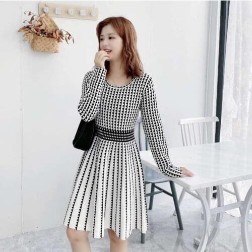 5 PCS Wholesale New Autumn Winter Women Knitted Dress o-neck Sweater Dresses Lady Slim Long Sleeve Dress woman sweaters dress