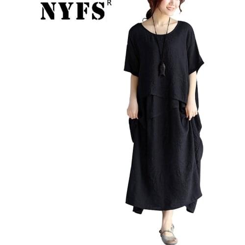 NYFS 2021 New Summer Dress China Style solid irregular Woman Dress Loose Vintage Cotton Linen Long Dress Vestidos Robe Elbise