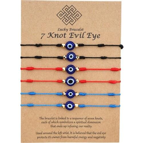 Fashion 2Pcs/Set Lucky 7 Knots Evil Eye Bracelet for Women Men Kids Adjustable String Amulet Trendy Card Bracelet charm jewelry