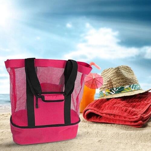 2 in 1 Cooler Picnic Bag Beach Bag Oversized Lightweight Mesh Beach Tote Bag Summer Storage Travel For Outdoor Beach JS22