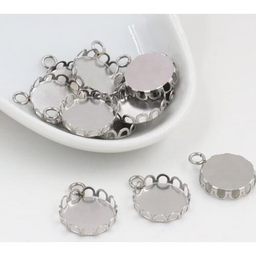 20pcs 12mm Inner Size Stainless Steel Material Simple Style Cabochon Base Cameo Setting Charms Pendant Tray-T7-49