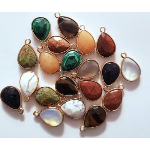 2019 Natural stone section water drop shape gold color Connector pendants for Bracelet necklace making 10pcs/lot wholesale free