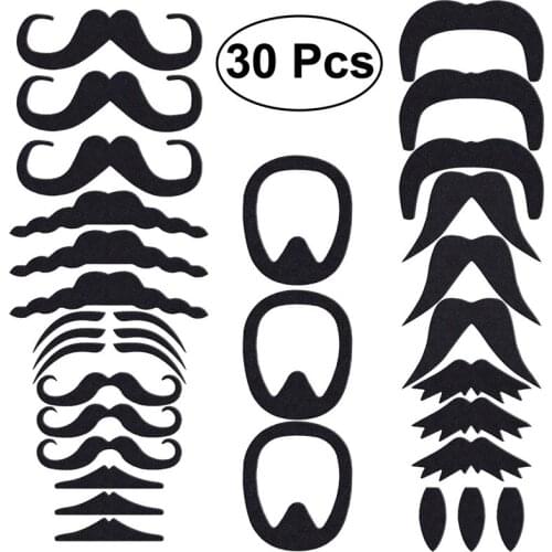 30 Pcs Fake Mustaches Novelty Realistic Self Adhesive Mustaches for Costume Masquerade Party Performance(Black)
