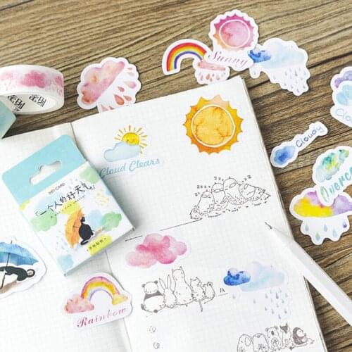 46pcs Lonely Cat Fine Weather Stickers 44mm Mini Sunny Snow Rainy Rainbow Sticker Label Tag Decoration Gift Seal Journal H6418