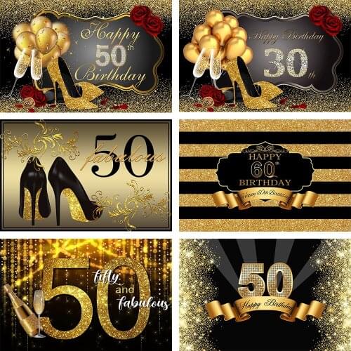 Avezano 30th 40th 50th 60th 75th Birthday Party Backdrop Golden Balloon Glitter High Heel Decor Photography Backdrops Background
