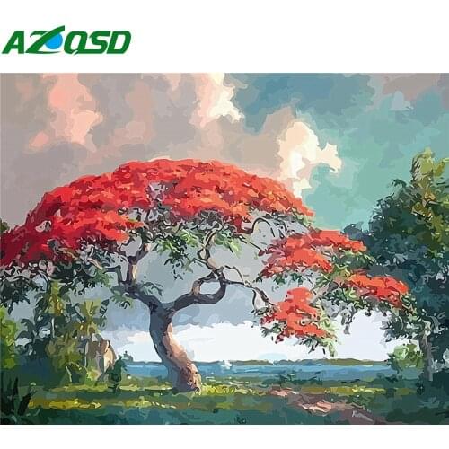 AZQSD DIY Painting By Numbers Landscape Drawing On Canvas Handpainted Gift Unframe Coloring By Numbers Tree Decor For Home