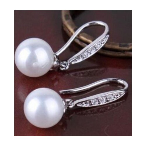 Free shipping luxury Noble jewelry Genuine charming a pair 10-11mm AAA++ south sea round white pearl dangle earrings