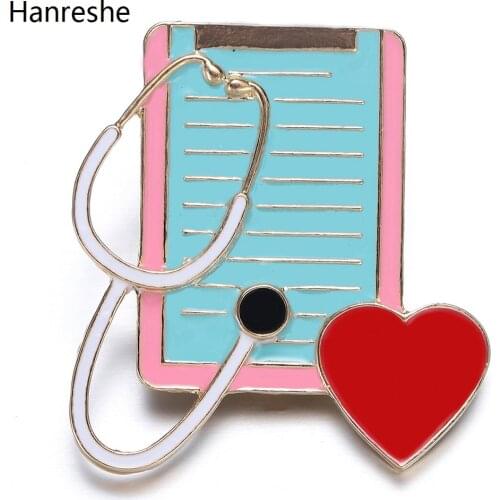 New Red Heart Stethoscope Notebook Medical Brooch Pin High Quality Alloy Enamel Pins Jewelry For Nurse Doctor Lapel Badge