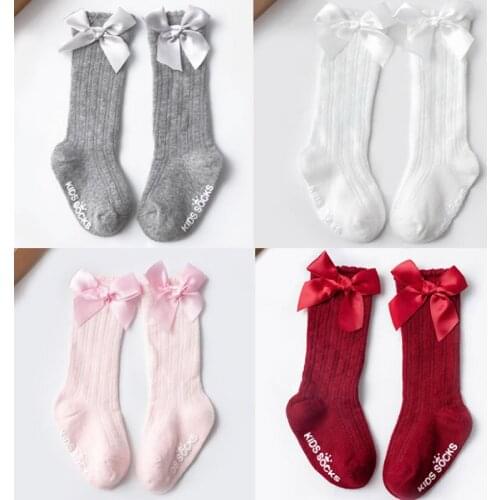 Kids Socks Toddlers Girls Big Bow Knee High Long Soft Cotton Lace Baby Kniekousen Meisje Wholesale Clothing