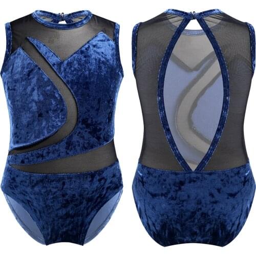 Kids Girls Dance Leotard Children Sleeveless Soft Comfortable Pleuche Mesh Splice Cutout Back Ballet Dance Gymnastics Jumpsuit