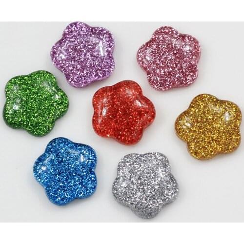 DIY Handmade Colored Resin Glitter Flower Charms Flatback Kawaii Cabochons
