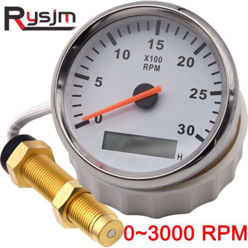 H 3000RPM Tachometer 85MM + Sensor Diesel Engine Marine Boat Car RPM Gauge Hour Meter Counter Digital Hourmeter Red Backlight