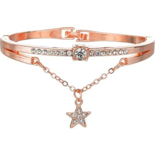 Korean new Bracelet rose gold five pointed star inlaid diamond metal womens bracelet art student bracelet Jewelry