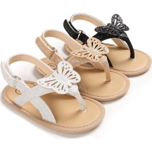 3 Colors Summer Leisure Soft Kids Sandals Shoes Childrens Shoes Newborn Baby Girls Sandals Shoes Bling Bling butterfly