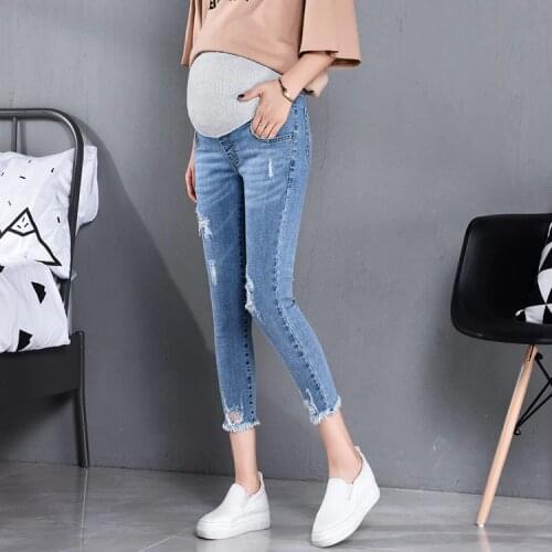Summer Autumn Fashion Maternity Jeans High Waist Belly Skinny Pencil Pants Clothes for Pregnant Women Pregnancy