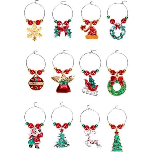 Hot 12 PC Wine Gl Charms Christmas Themed Wine Gl Markers Cute Drink Rings Tags for Christmas Party Favors