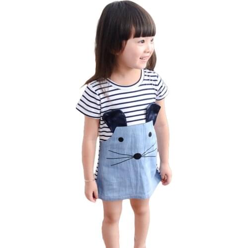 Kawaii Dress Kids Children Clothes Girls Summer quinceanera Dresses Baby Girl O-neck Short Sleeve Mouse Patchwork Striped