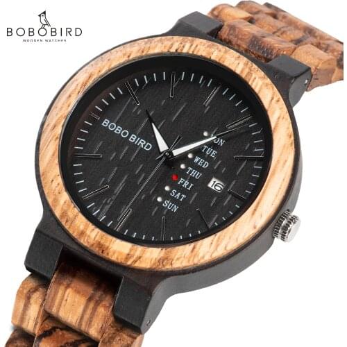 Bobo Bird Mens Watches Man Watch For Men Auto Date Quartz Wrist Timepieces Luminous Wristwatches Wood Custom Watch Relogio