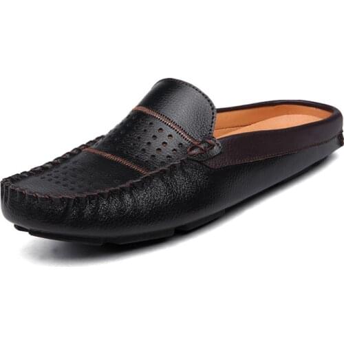 Men Half Loafers Mens Slip On Shoes Men Casual Genuine Leather Breathable Driving Slippers Brand Mens Shoes Moccasins For Man