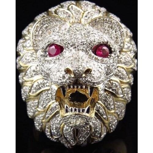 Men Punk Style Domineering Lion Head Ring Gothic Iced Out Bling Golden Finger Ring Man Jewelry Anillo Hombre Hip Hop Z4M076
