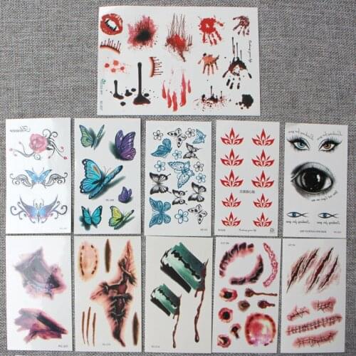 Halloween Stickers Body Makeup Tattoo Sickers Simulation Horror Stickers Jewelry Decoration Accessories Halloween Party Supplies