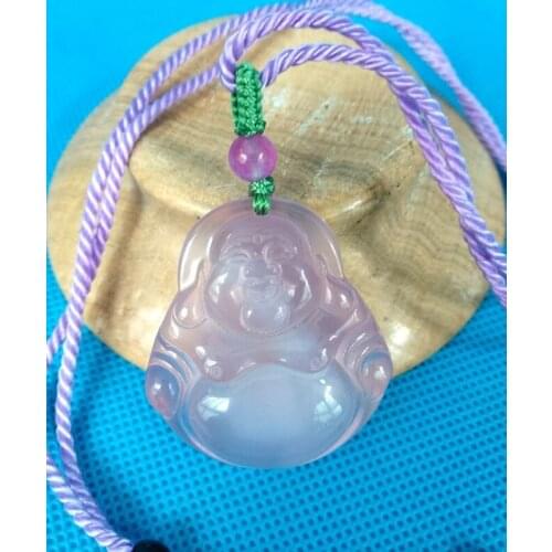 Nature lilac colour laugh Buddha Amulet lilac Pendant Talisman Necklace Bless With String