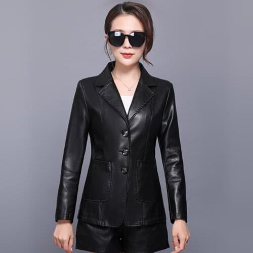 New Women Elegant Slim Leather Jackets And Blazer Plus Size 5XL Soft Ventilation Sheepskin Leather Coat Female Clothing Outwear