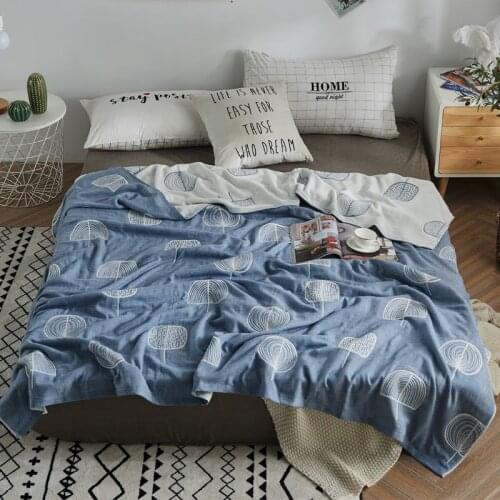 High Quality 100%Cotton Gauze Blanket Tree Bird Blandets Soft Bed Linen Breathable Thin Comforter For Kids Adults Home Textile
