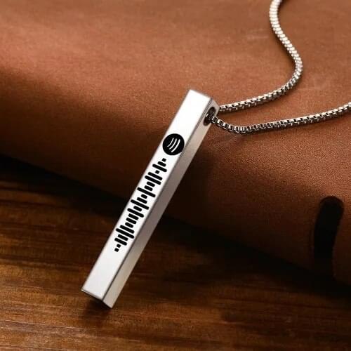 3D Carved Four-Sided Column Spotify Barcode Necklace Vertical Bar Customizable Text Necklace Friend Gift Holiday Gift