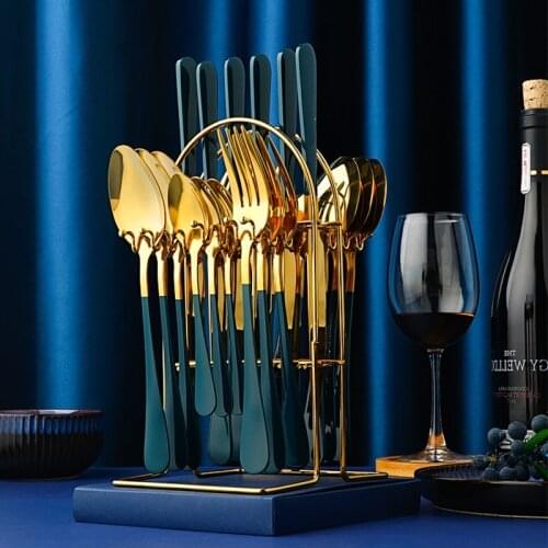 24Pcs Premium Gift Set Dinnerware Stainless Steel Tableware Set Fork Spoon Knife Dishwasher Safe Cultery Set With Storage Rack