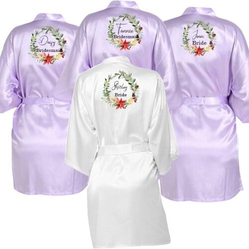 Engagement Gift Bride Bridesmaid Wedding Party Robe Women Silk Satin Kimono Bathrobe Dress Sleepwear