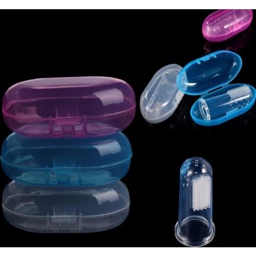 Portable Baby Infant Finger Toothbrush Case Holder Storage Box Clear Travel Children Teeth Clear Massage Set Infant Rubber Clean