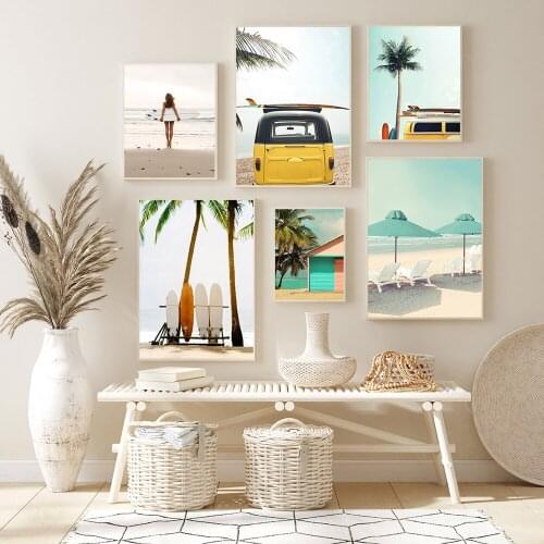 Travel Poster Coconut Tree Scenery Canvas Painting Beach Landscape Art Print Palm Tree Wall Picture for Living Room Home Decor