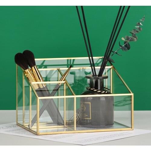 4 Grid Transparent Lipstick Brush Holder Storage Box Glass Makeup Organizer Cosmetic Desktop Finishing Bathroom Storage Shelf