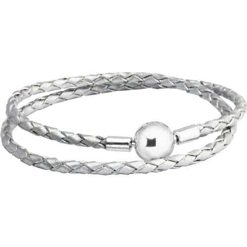 Grey Leather Bracelets 100% 925 Sterling-Silver-Jewelry Free Shipping