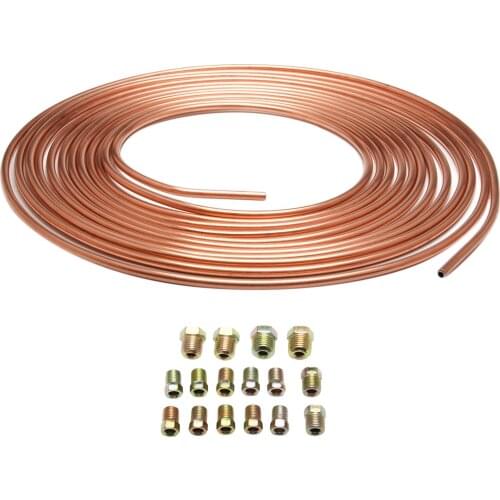 Galvanized Copper Brake Line Tubing Replacement Coil Roll Kit 3/16 OD Flexibile All Size Fittings Anti-rust Corrosion Resistanc