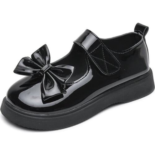 Girls Leather Shoes Large Children Wedding Dress Princess Shoes Fashion Kids Bow-knot Black Student Soft-soled Performance Shoes