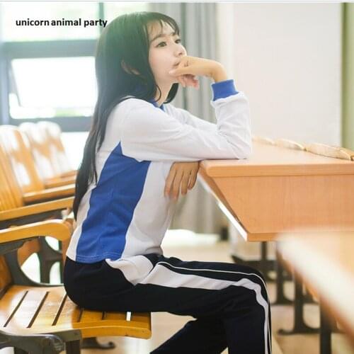 Spring fashion Chinese style clothing male students and female students wear long-sleeved dark blue and white patchwork T-shirt