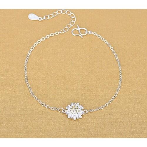 925 Sterling Silver Jewelry Daisy Flower Anklet for Women Girls Friend Foot Barefoot Leg Jewelry
