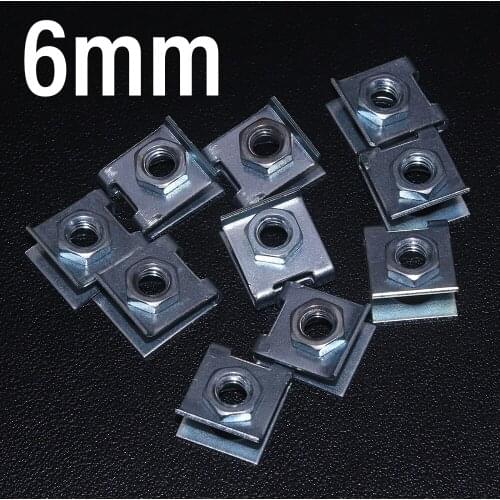 10Pcs 6mm Car License Plate Fender Fasteners Buckle Self Tapping Wire Screw Holder U-Type Shim Spire Nut Mounting Metal Clips