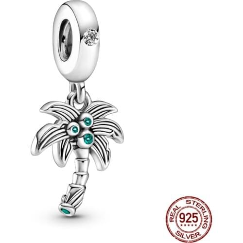 925 Sterling Silver Coconut Tree Branch Pendant Fit Original 3mm Bracelet&BangleMaking Fashion DIY Jewelry For Women