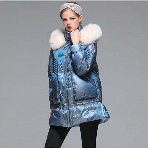 Lady 2020 winter pink blue down jacket with hood women Fox fur collar 90 white duck down coat thick hooded short coats clothes
