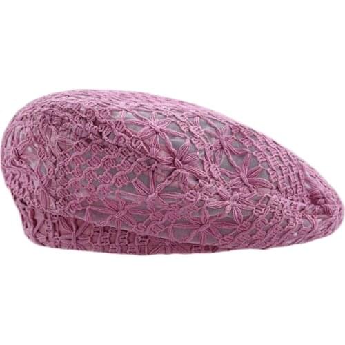 066F Crocheted Hat Summer Women Beret Hat Knitted Hat Cotton French Style Artist Hat Hollowed Out Fashion Accessory