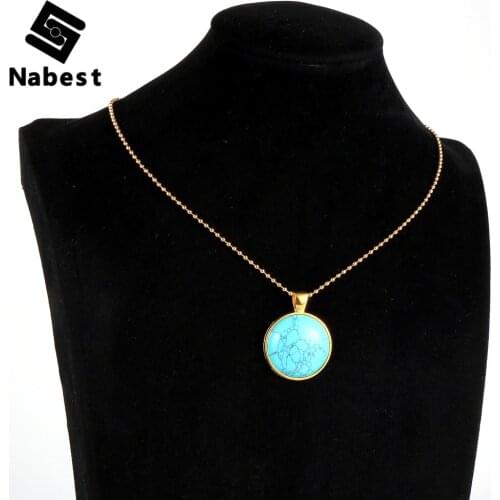 Women Men Natural Gem Stone Tiger Eye Lapis Lazuli Green Tanglin Crystal Necklace Circle Pendant Alloy Clavicle Chain Jewelry