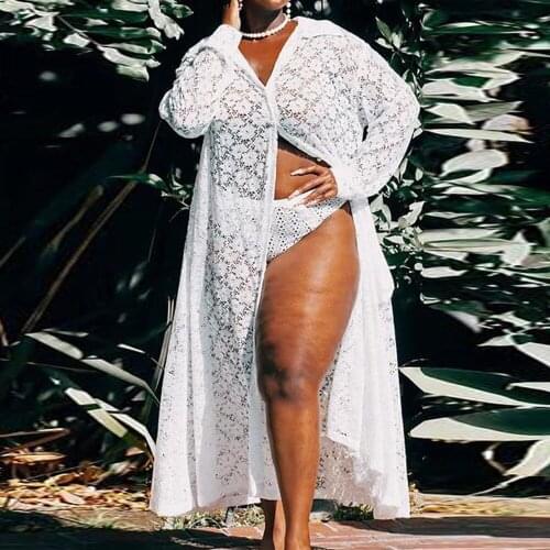 Plus Size White Lace Dresses for Women 4XL 5XL Full Sleeve Single Breasted Fashion Elegant Evening Night Party Vestidos Mujer